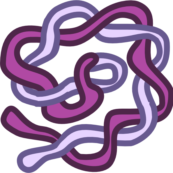Mauve and light purple strands with darker outlines twist together into a loose rope that sits in a spiral.